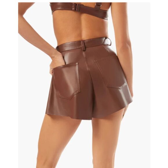 WeWoreWhat High Waist Flare Bell Brown Began Leather Shorts Size 28 - Picture 2 of 8